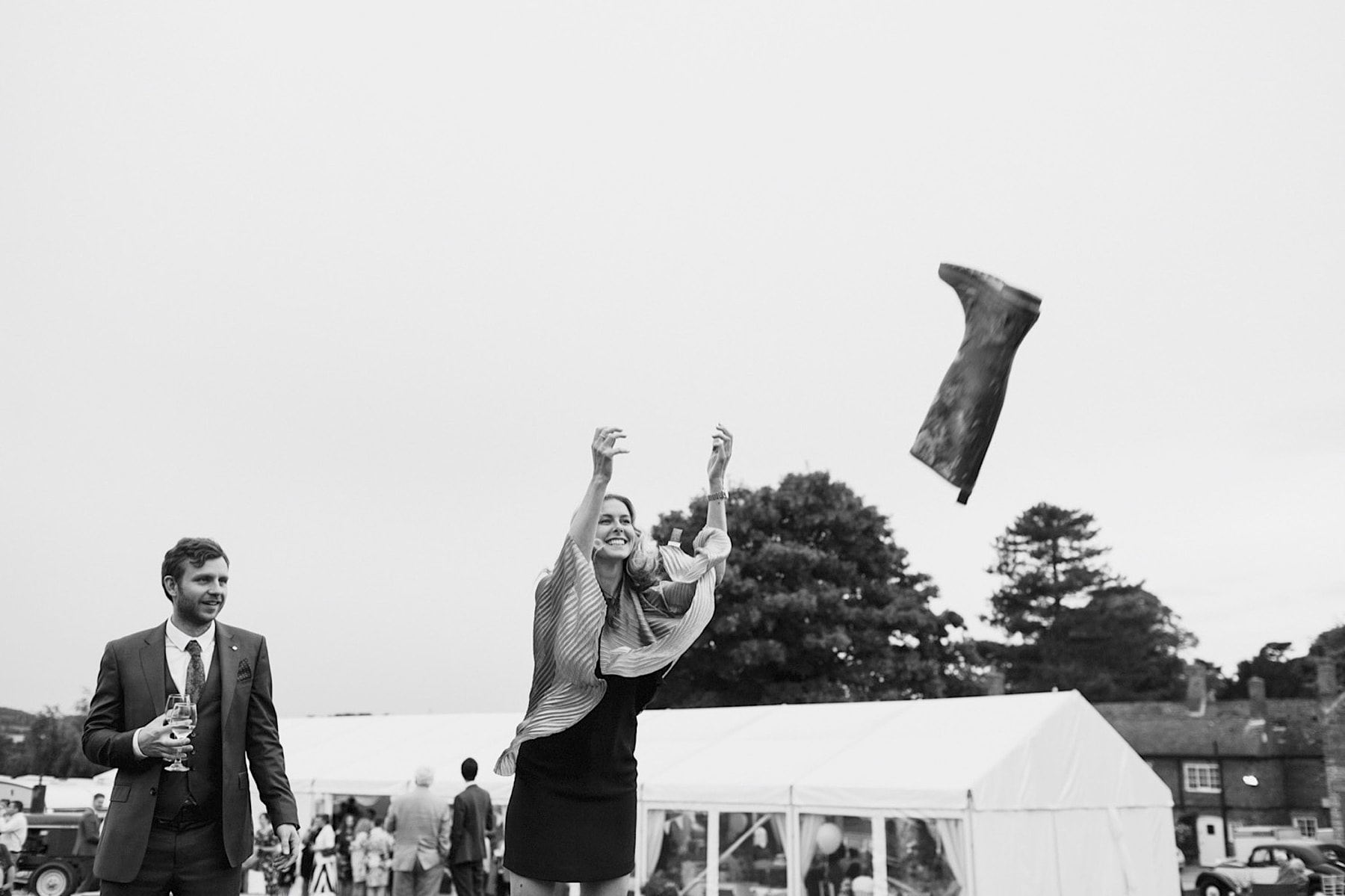 tossing welly game fun wedding moment